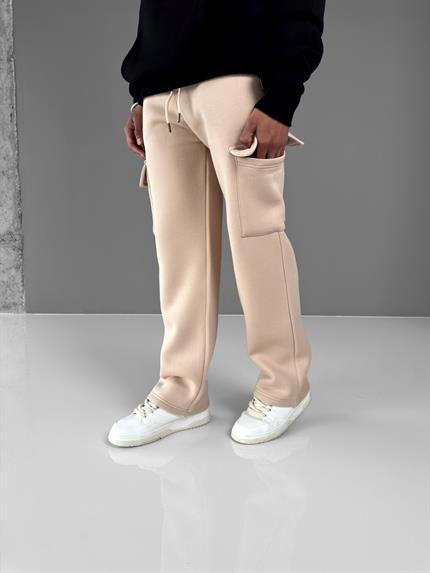 Erkek Baggy Fit Kargo Eşofman Bej