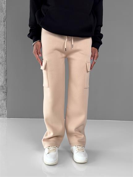 Erkek Baggy Fit Kargo Eşofman Bej