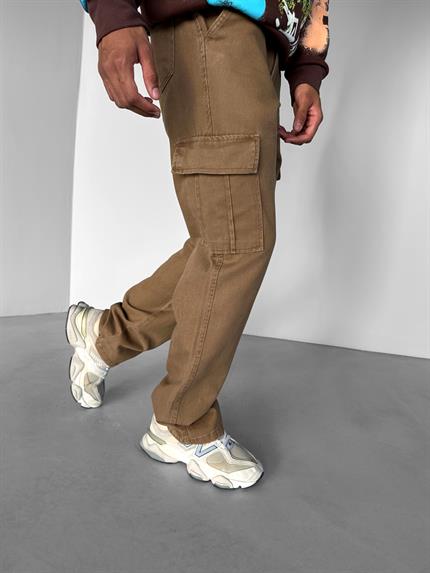 Erkek Baggy Fit Kargo Pantolon Kahverengi