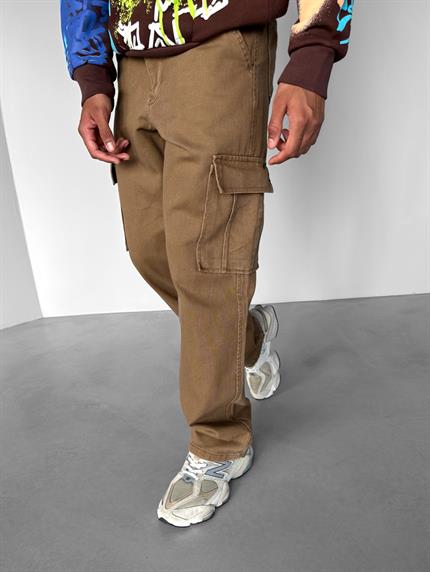 Erkek Baggy Fit Kargo Pantolon Kahverengi
