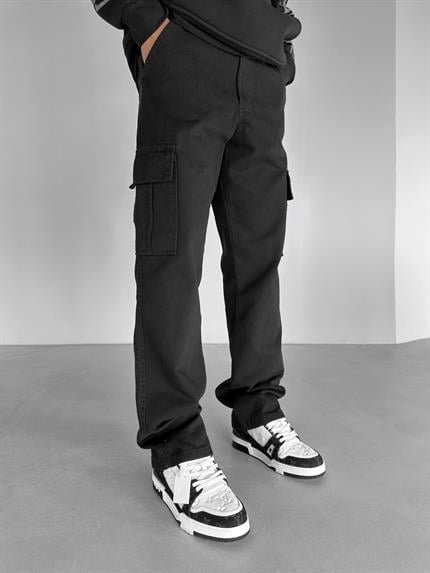 Erkek Baggy Fit Kargo Pantolon Siyah