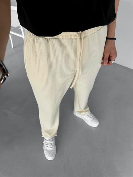 Erkek Baggy Fit Rahat Pantolon Krem