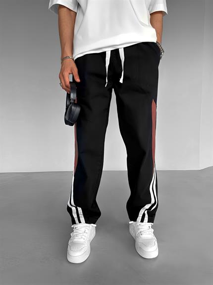 Erkek Baggy Fit Retro Line Beli Lastikli Jean Pantolon Siyah