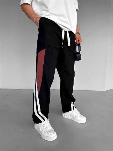 Erkek Baggy Fit Retro Line Beli Lastikli Jean Pantolon Siyah