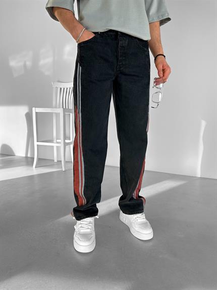 Erkek Baggy Fit Retro Line Jean Siyah