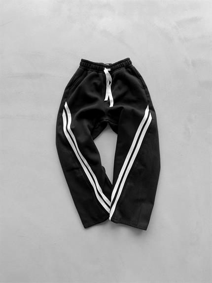 Erkek Baggy Fit Şerit Detaylı Duo Jean Siyah