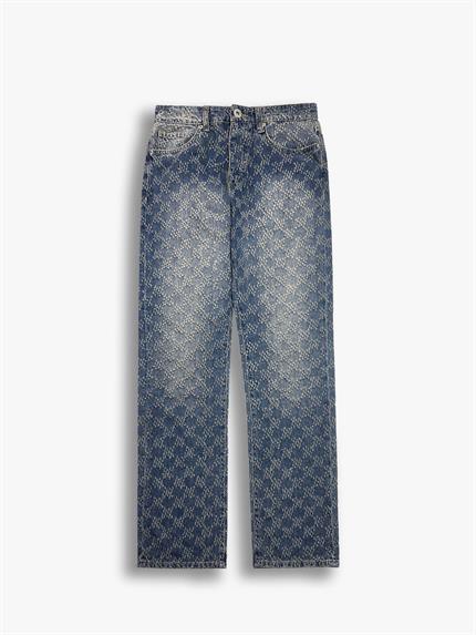 Erkek Baggy Fit Textured Fabric Distressed Jean Mavi