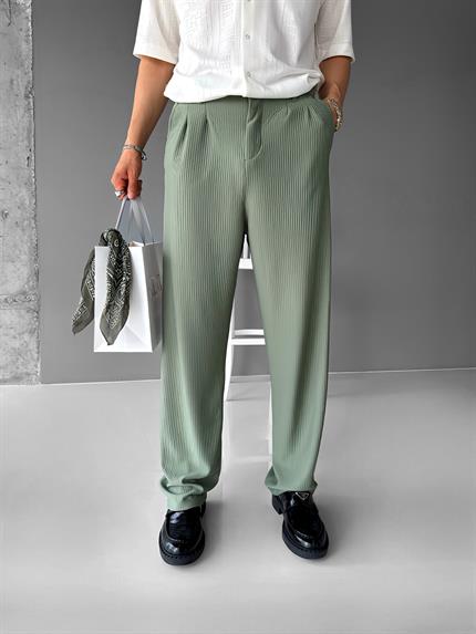 Erkek Baggy Fitilli Pantolon Açık Yeşil