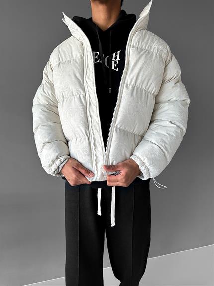 Erkek Bandana Desen Baskılı Mont Ekru