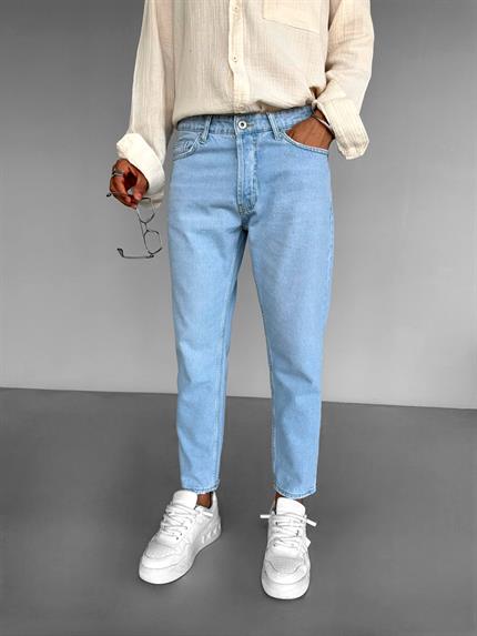 Erkek Boyfriend Basic Jean Pantolon Buz Mavi