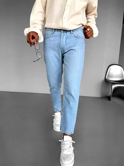 Erkek Boyfriend Basic Jean Pantolon Buz Mavi