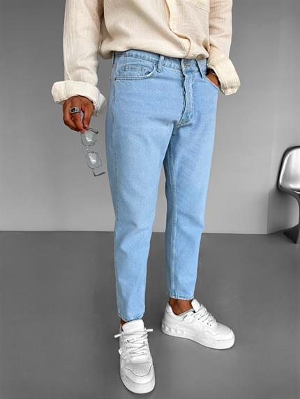 Erkek Boyfriend Basic Jean Pantolon Buz Mavi