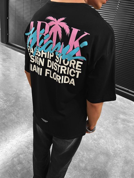 Erkek Baskılı Oversize T-Shirt Siyah