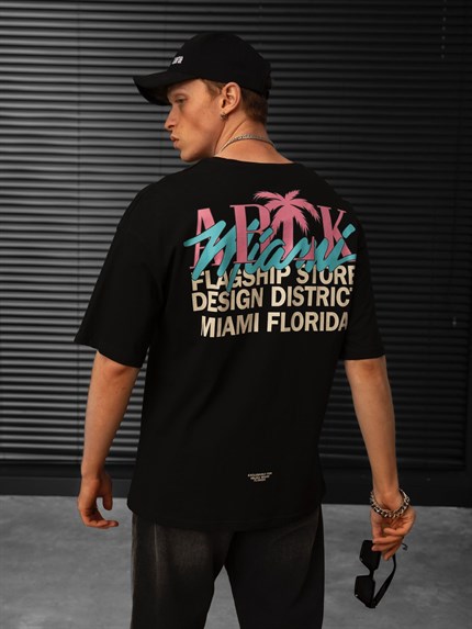 Erkek Baskılı Oversize T-Shirt Siyah