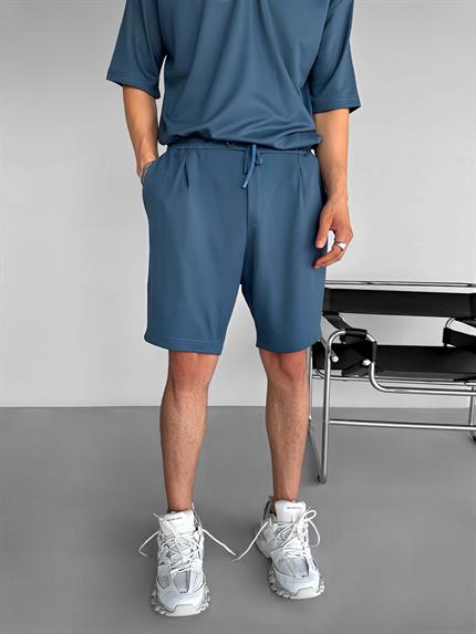 Erkek Beli Lastikli Basic Şort Mavi