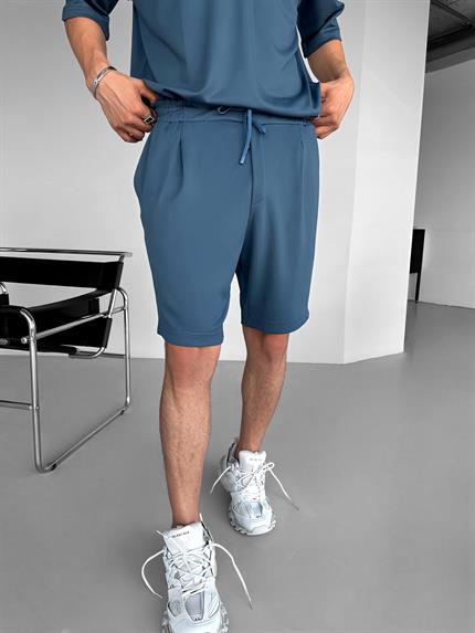 Erkek Beli Lastikli Basic Şort Mavi