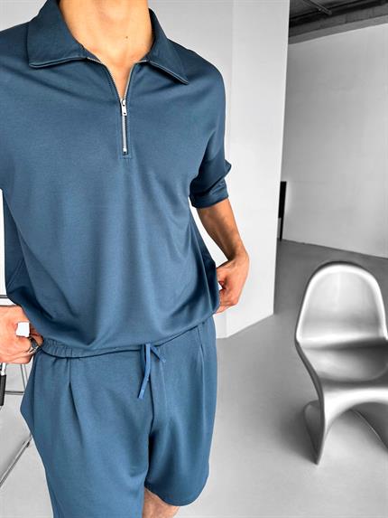 Erkek Beli Lastikli Basic Şort Mavi