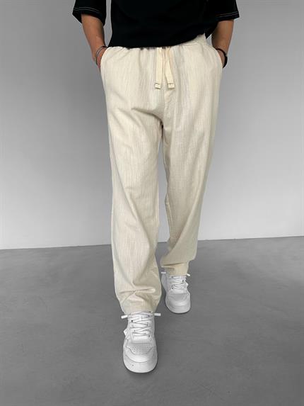 Erkek Baggy Fit Keten Pantolon Bej