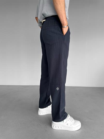 Erkek Baggy Fit Keten Pantolon Lacivert