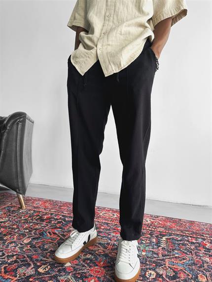 Erkek Boyfriend Kalıp Keten Pantolon Siyah