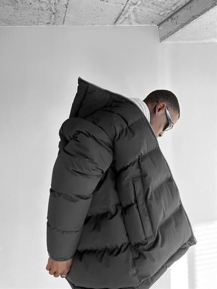 Erkek Dik Yaka Fermuarlı Şişme Mont Siyah