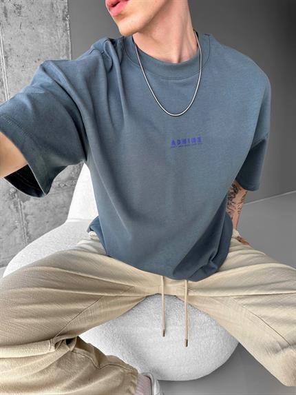 Erkek Dokulu Ve Baskılı Oversize T-Shirt Gri