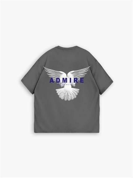 Erkek Dokulu Ve Baskılı Oversize T-Shirt Gri