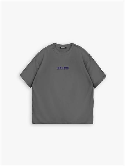 Erkek Dokulu Ve Baskılı Oversize T-Shirt Gri