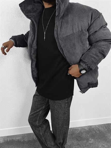 Erkek Dolgulu Fitilli Kadife Mont Füme