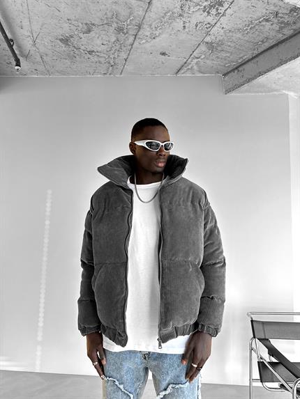 Erkek Dolgulu Fitilli Kadife Mont Füme