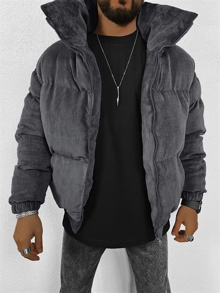 Erkek Dolgulu Fitilli Kadife Mont Füme