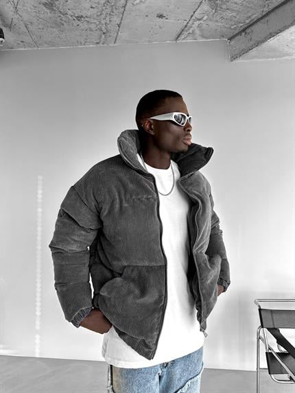 Erkek Dolgulu Fitilli Kadife Mont Füme