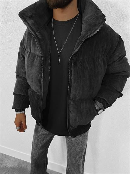 Erkek Dolgulu Fitilli Kadife Mont Siyah