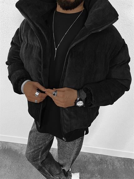 Erkek Dolgulu Fitilli Kadife Mont Siyah