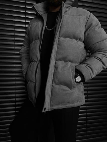 Erkek Dolgulu Nubuk Mont Koyu Gri