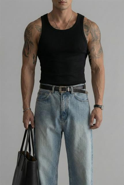 Erkek %100 Pamuklu Basic Fitilli Sporcu Atlet 3lu Set Siyah