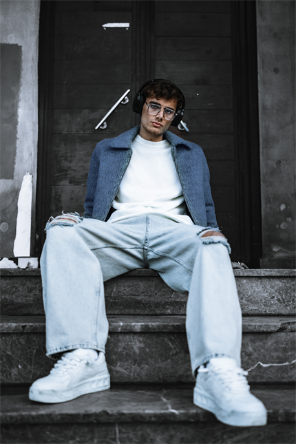 Erkek Alpaka Yün Mont Mavi