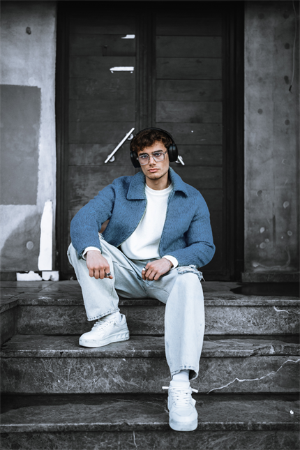 Erkek Alpaka Yün Mont Mavi