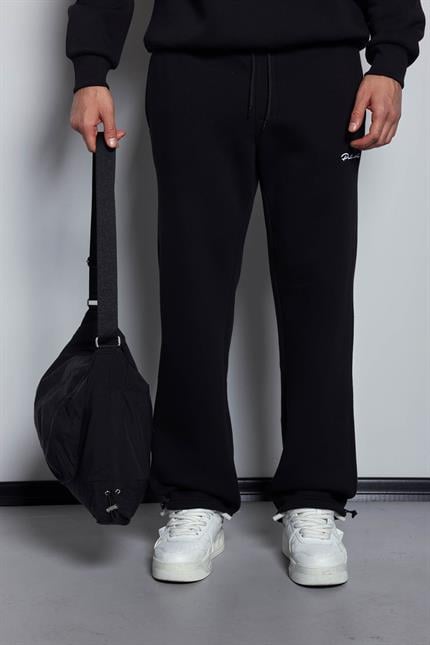 Erkek Ayarlanabilir Paça Lastikli Basic Baggy Fit Eşofman Siyah