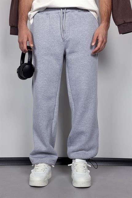 Erkek Ayarlanabilir Paça Lastikli Basic Baggy Fit Eşofman Gri