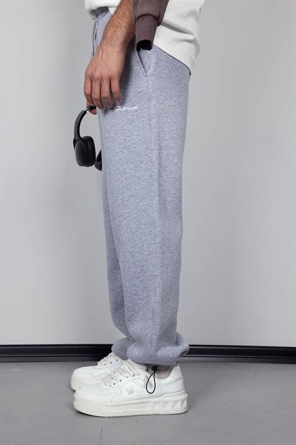 Erkek Ayarlanabilir Paça Lastikli Basic Baggy Fit Eşofman Gri