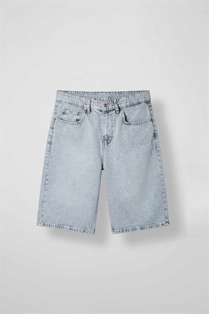 Erkek Baggy Bermuda Jean Şort Buz Mavi