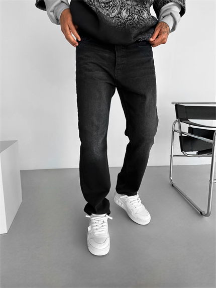 Erkek Baggy Fit %100 Pamuk Basic Jean Pantolon Siyah