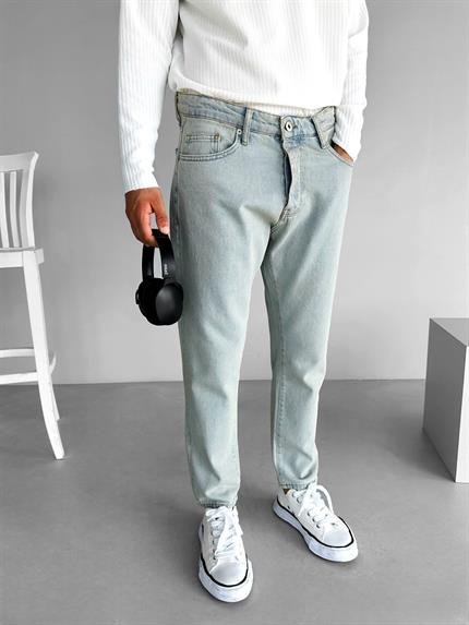 Erkek Boyfriend Fit %100 Pamuk Jean Pantolon Buz Mavi