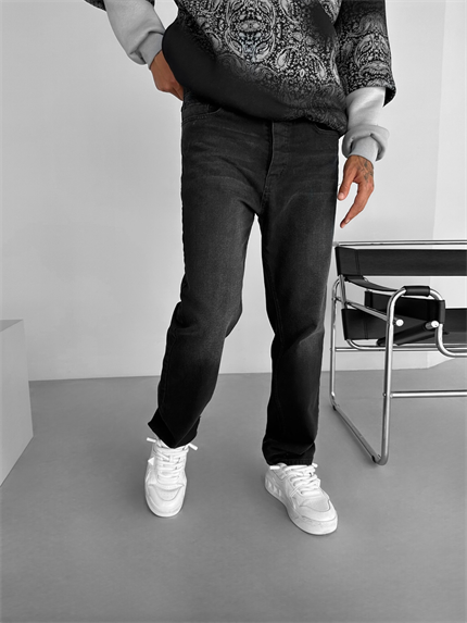 Erkek Baggy Fit %100 Pamuk Basic Jean Pantolon Siyah