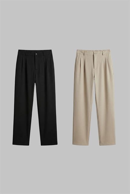 Erkek Baggy Fit 2Li Kumaş Pantolon Siyah Bej