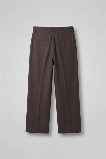 Erkek Baggy Fit Asimetrik Pileli Tencel Pantolon Kahverengi