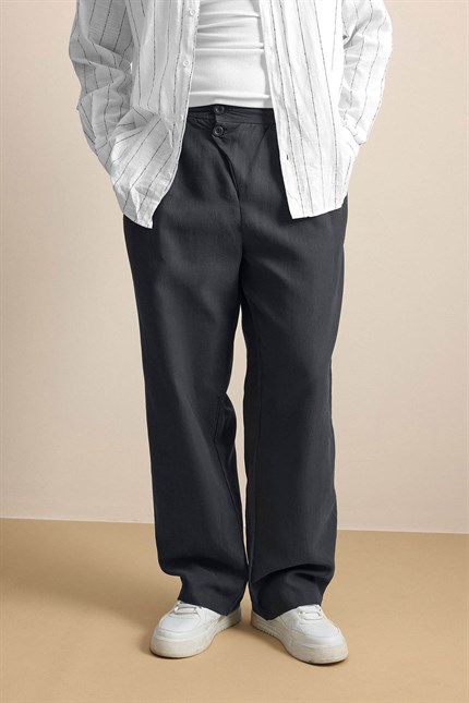 Erkek Baggy Fit Asimetrik Pileli Tencel Pantolon Füme
