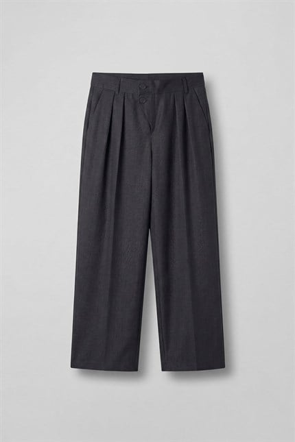 Erkek Baggy Fit Asimetrik Pileli Tencel Pantolon Füme