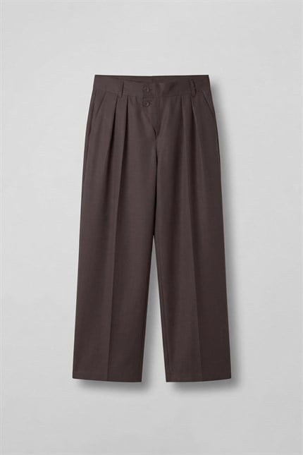Erkek Baggy Fit Asimetrik Pileli Tencel Pantolon Kahverengi